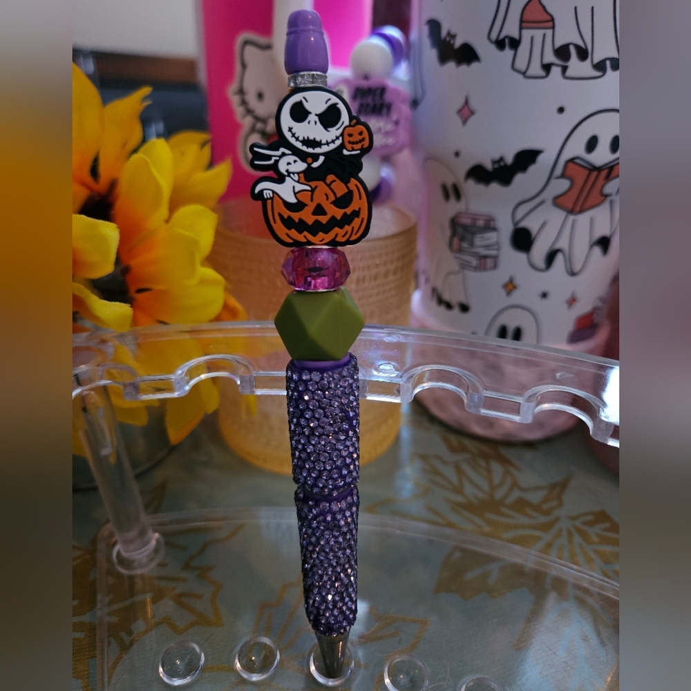 Purple Jack Skelenton Beaded Halloween Pen